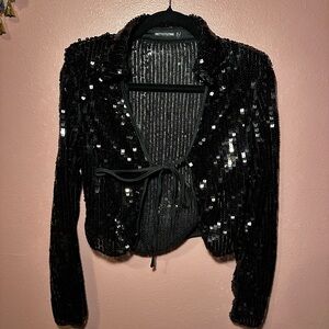 PrettyLittleThing Black Sequin Jacket